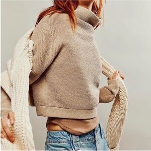 Free People Cropped Mockneck Ottoman Sweater Hummus Tan S